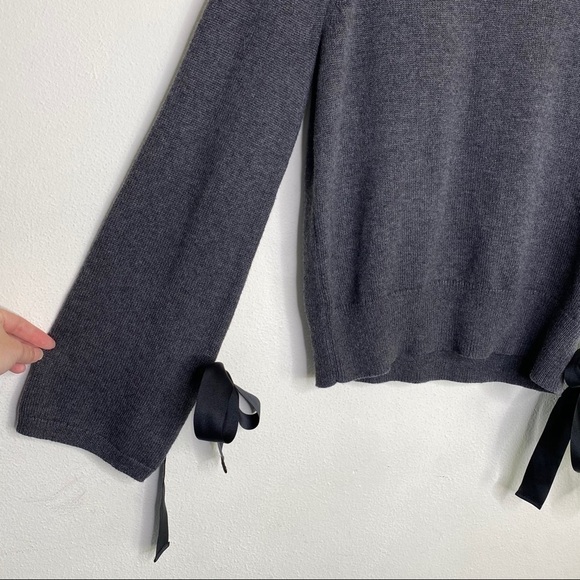J. Crew Mercantile Tie Cotton/Wool Bell Sleeve Sweater Grey - Picture 3 of 7